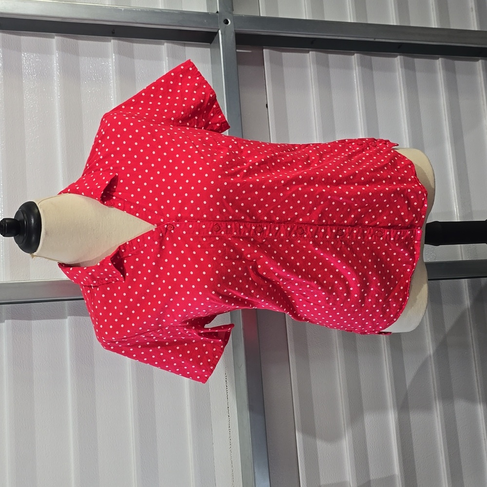 Erika Pink & White Polka Dot Button Down Shirt Size Small